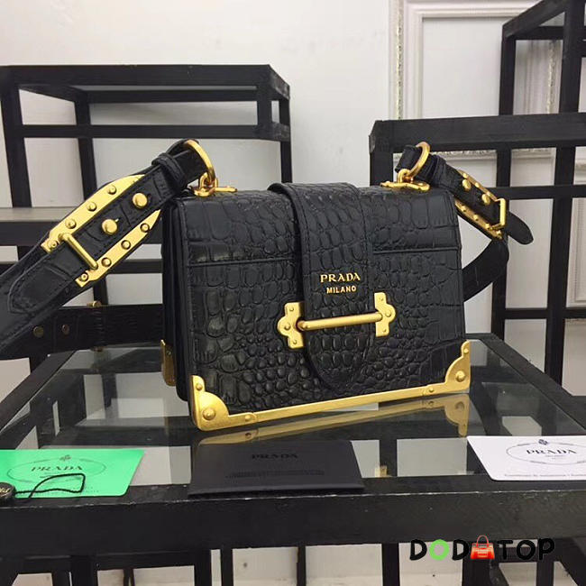 Fancybags Prada Black Crocodile and Leather Cahier Shoulder Bag 1BA045 - 1