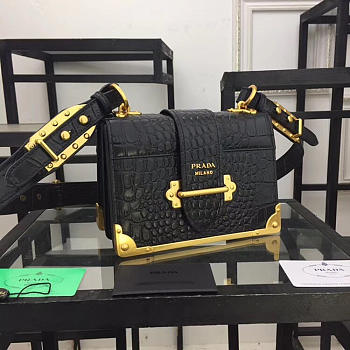 Fancybags Prada Black Crocodile and Leather Cahier Shoulder Bag 1BA045