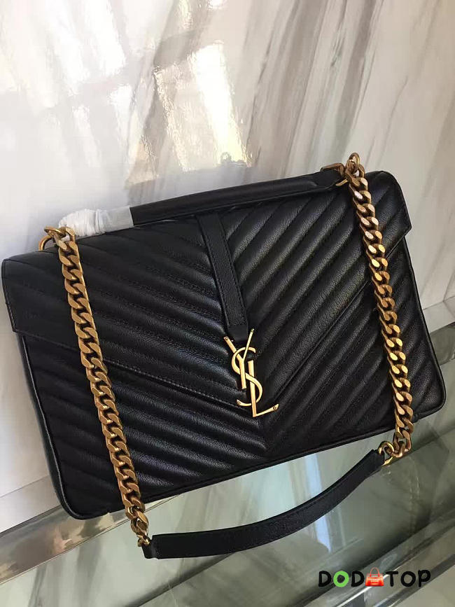 YSL Large College Tote Gold Metal Black Leather 392738 32 x 20 x 8.5 cm - 1