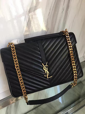 YSL Large College Tote Gold Metal Black Leather 392738 32 x 20 x 8.5 cm