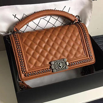 Fancybags Chanel Grained Calfskin Boy Bag with Top Handle Orange A14041 VS06715