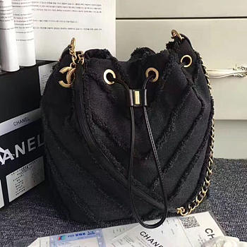 Fancybags Fashion Chanel Canvas Patchwork Drawstring Bag Black A93727 VS08534
