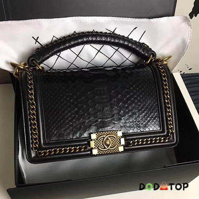 Fancybags Chanel Snake Leather Boy Bag with Top Handle Black Gold A14041 VS02449 - 1