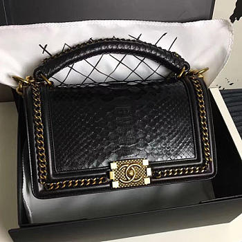 Fancybags Chanel Snake Leather Boy Bag with Top Handle Black Gold A14041 VS02449