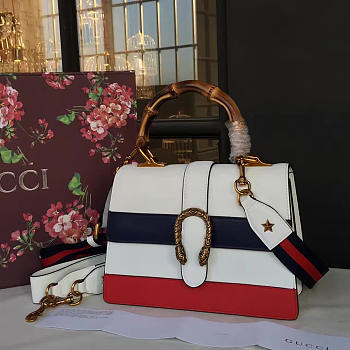 Fancybags Gucci Dionysus medium top handle bag white/blue/red leather