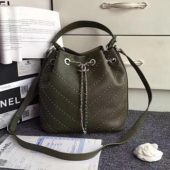 Fancybags Chanel Stud Calfskin Bucket Bag Green A93598 VS08204