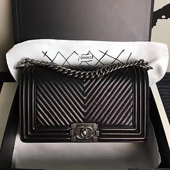 Fancybags Chanel Medium Chevron Lambskin Boy Bag Black A13043 VS03203
