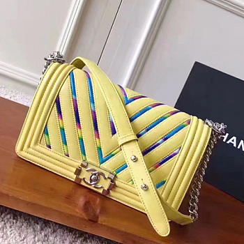 Fancybags Chanel Multicolor Chevron Medium Boy Bag Yellow A67086 VS05805