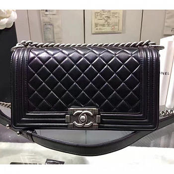 Fancybags Chanel Black Quilted Lambskin Medium Boy Bag Silver Hardware A67086 VS00641