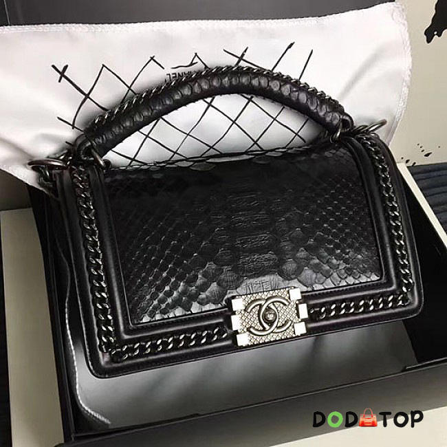Fancybags Chanel Snake Leather Boy Bag with Top Handle Black Silver A14041 VS06643 - 1