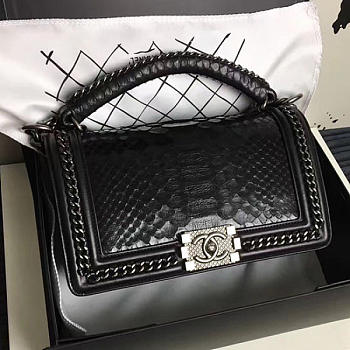 Fancybags Chanel Snake Leather Boy Bag with Top Handle Black Silver A14041 VS06643