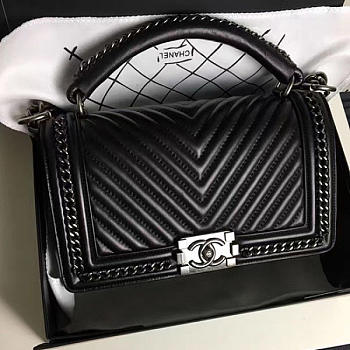 Fancybags Chanel Chevron Lambskin Boy Bag with Top Handle Black A14041 VS05793