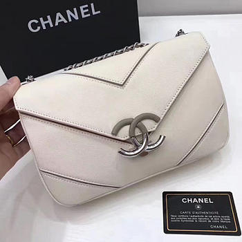 Fancybags Chanel Grained Calfskin Chevron Flap Bag White A93774 VS06416