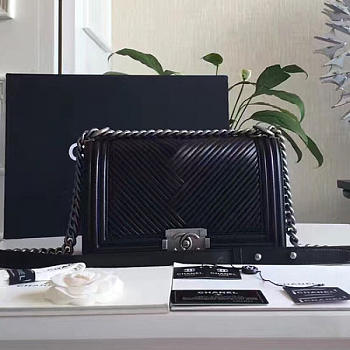 Fancybags Chanel Medium Chevron Lambskin Boy Bag Black A13044 VS09296