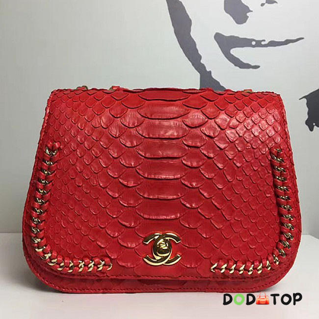 Fancybags Hot Chanel Snake Leather Flap Shoulder Bag Red A98774 VS03855 - 1