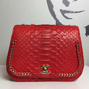 Fancybags Hot Chanel Snake Leather Flap Shoulder Bag Red A98774 VS03855