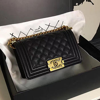 Fancybags Luxury Chanel Small Quilted Caviar Boy Bag Black Gold A13043 VS05262