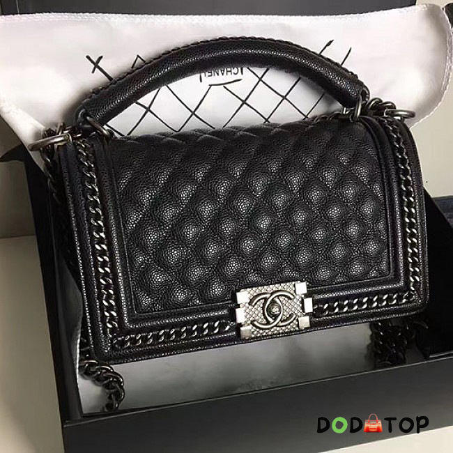 Fancybags Chanel Grained Calfskin Boy Bag with Top Handle Black A14041 VS03895 - 1