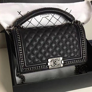 Fancybags Chanel Grained Calfskin Boy Bag with Top Handle Black A14041 VS03895