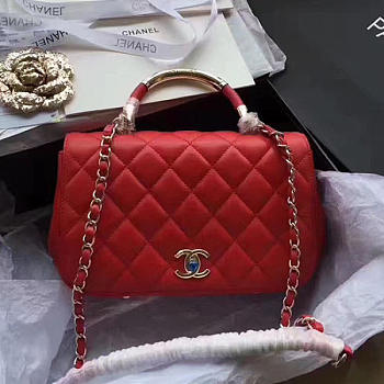 Fancybags Chanel Lambskin Flap Bag with Top Handle Red A93752 VS09681