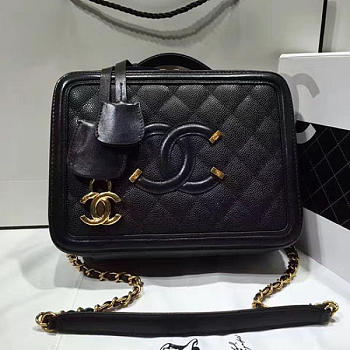 Chanel CC Filigree Medium Vanity Case Bag in Grained Calfskin A93343 Black 2017