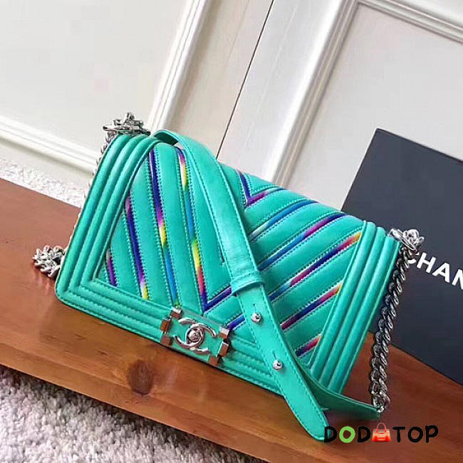 Fancybags Chanel Multicolor Chevron Medium Boy Bag Green A67086 VS02100 - 1