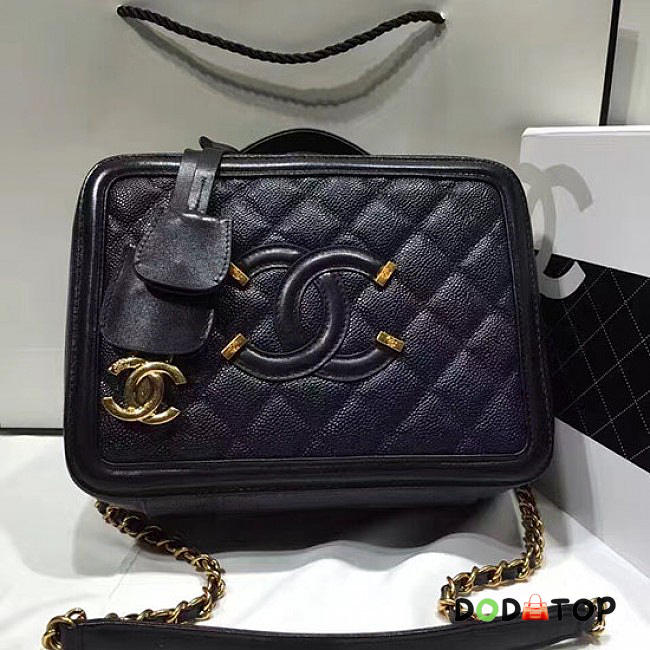 Chanel CC Filigree Medium Vanity Case Bag in Grained Calfskin A93343 VS08734 Blue/Black - 1