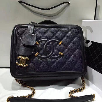 Chanel CC Filigree Medium Vanity Case Bag in Grained Calfskin A93343 VS08734 Blue/Black