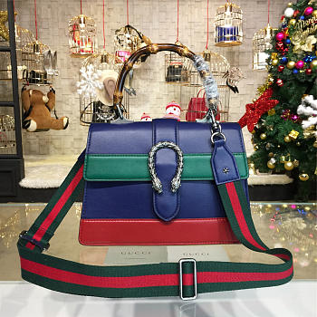 Fancybags Gucci Dionysus medium top handle bag  blue/green/red leather