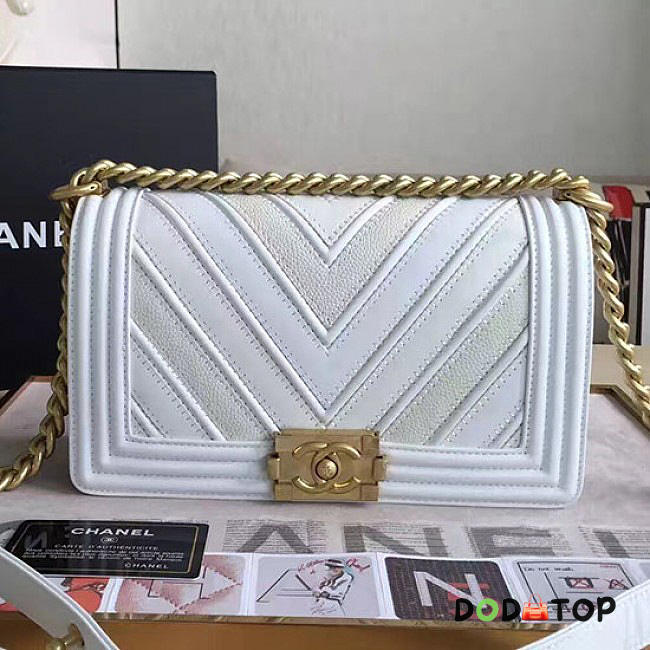 Fancybags Chanel Chevron Medium Boy Bag White A67086 VS08105 - 1