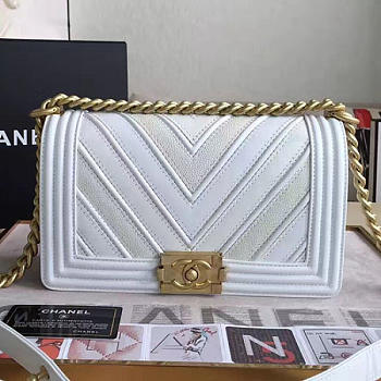 Fancybags Chanel Chevron Medium Boy Bag White A67086 VS08105