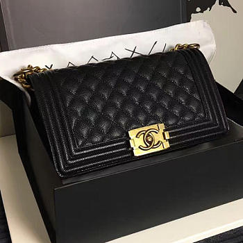 Fancybags Luxury Chanel Medium Quilted Caviar Boy Bag Black Gold A13043 VS08406