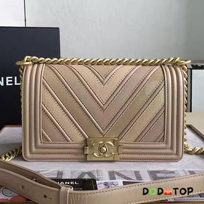 Fancybags Chanel Chevron Medium Boy Bag Beige A67086 VS03308 - 1