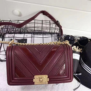 Fancybags Designer Chanel Chevron Medium Boy Bag Burgundy A67086 VS06664