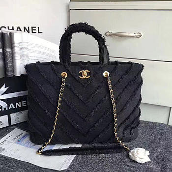 Fancybags Chanel Black Canvas Patchwork Chevron Large Shopping Bag 260302 VS02391