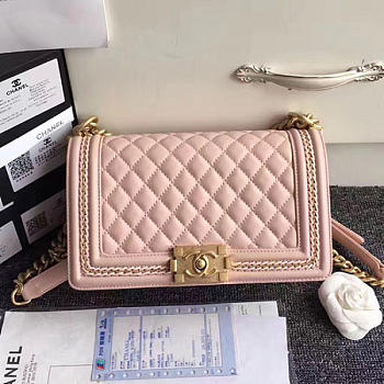 Fancybags Chanel Lambskin Medium Boy Bag A67086 Pink 2017 VS02922