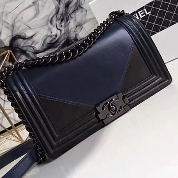 Fancybags Luxury Chanel Lambskin Medium Boy Bag Navy Blue and Black A67086 VS07441