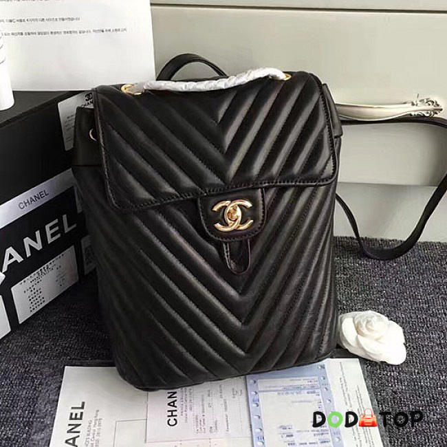 Fancybags Chanel Urban Spirit Chevron Lambskin Backpack Black Gold Hardware 170302 VS01805 - 1