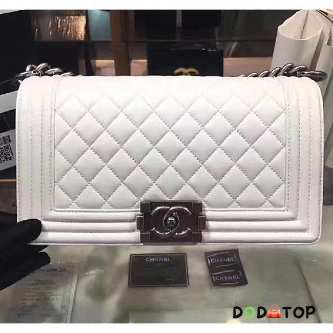 Fancybags Chanel White Quilted Lambskin Medium Boy Bag A67086 VS07017 - 1