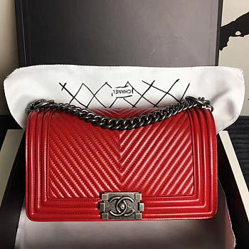 Fancybags Top Chanel Medium Chevron Lambskin Boy Bag Red A13043 VS08698