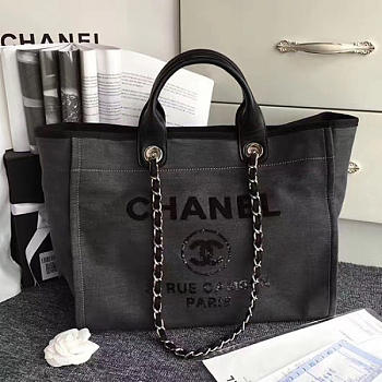 Fancybags Chanel Canvas and Sequins Cubano Trip Deauville Shopping Bag Black A66941 VS08548