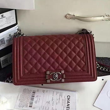 Fancybags Chanel Burgundy Quilted Caviar Medium Boy Bag 180301 VS07454