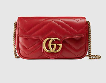 Fancybags Gucci GG Marmont Matelassé Leather Super Mini Bag, Red