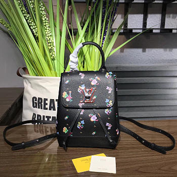 Fancybags louis vuitton original calfskin mini lockme backpack M54573 black flower