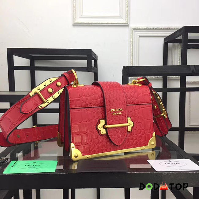 Fancybags Prada Red Crocodile and Leather Cahier Shoulder Bag 1BA045 - 1