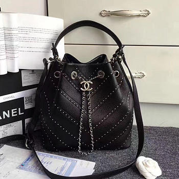 Fancybags Chanel Stud Calfskin Bucket Bag Black A93598 VS08022