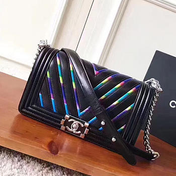 Fancybags Chanel Multicolor Chevron Medium Boy Bag Black A67086 VS08027