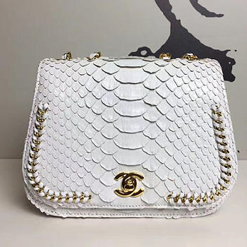 Fancybags Chanel Snake Leather Flap Shoulder Bag White A98774 VS02816