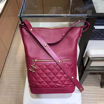 Chanel A57966 18ss Cowhide granules embossed caviar hippie bag Wine red