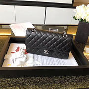  Chanel 1112 Classic Handbag Grained Calfskin Caviar Black Silver - 1